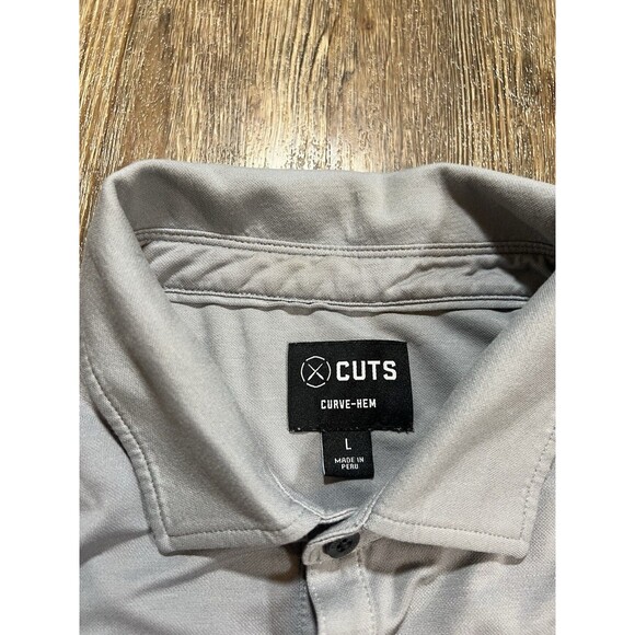 Cuts Polo Mens Large Gray CURVE HEM Short Sleeve Shirt - Picture 3 of 8